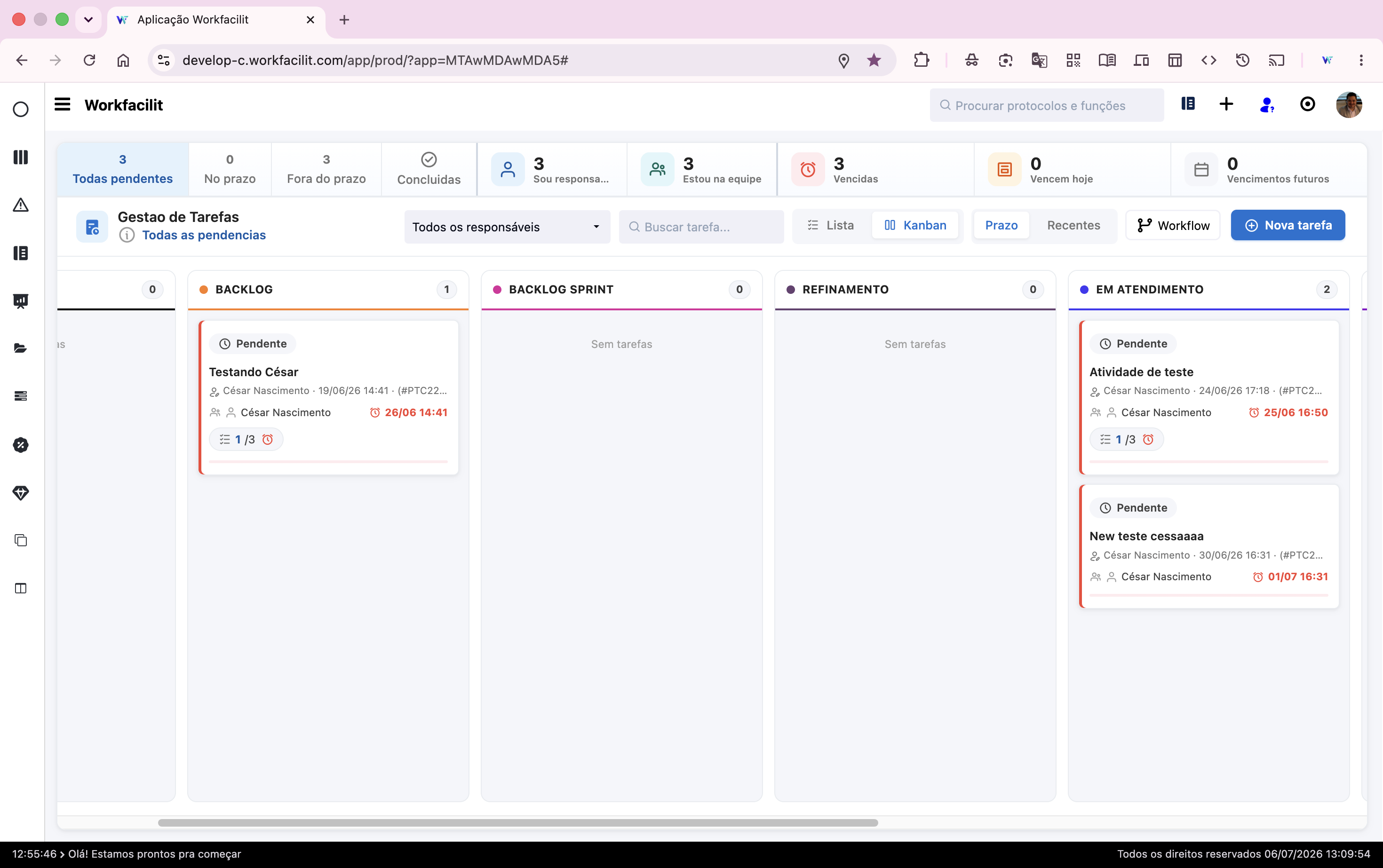 Kanban de tarefas da operação